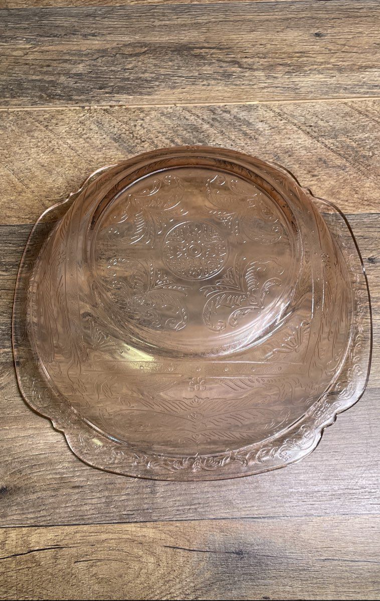Jeannette Glass Adam Pink Depression Era Oval Vegetable Serving Bowl 9.5"