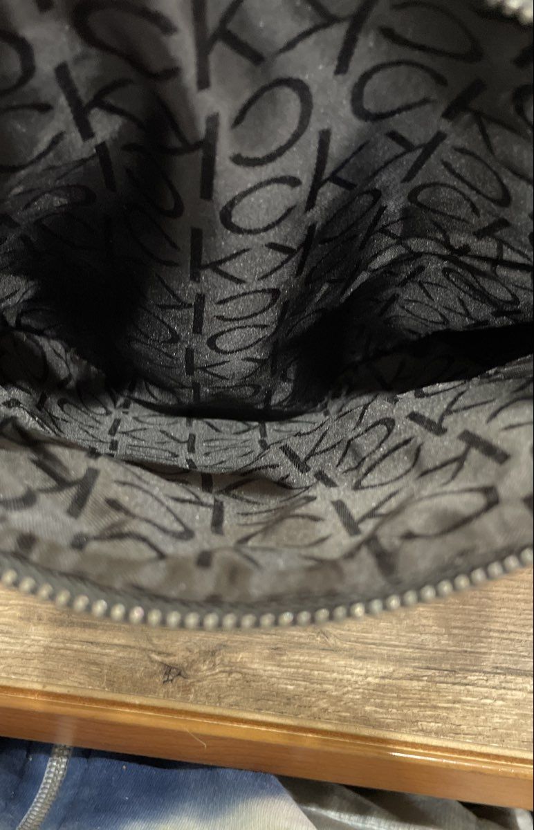 Calvin Klein Blue Monogram Fabric Satchel Crossbody Bag CK Logo Gold Hardware