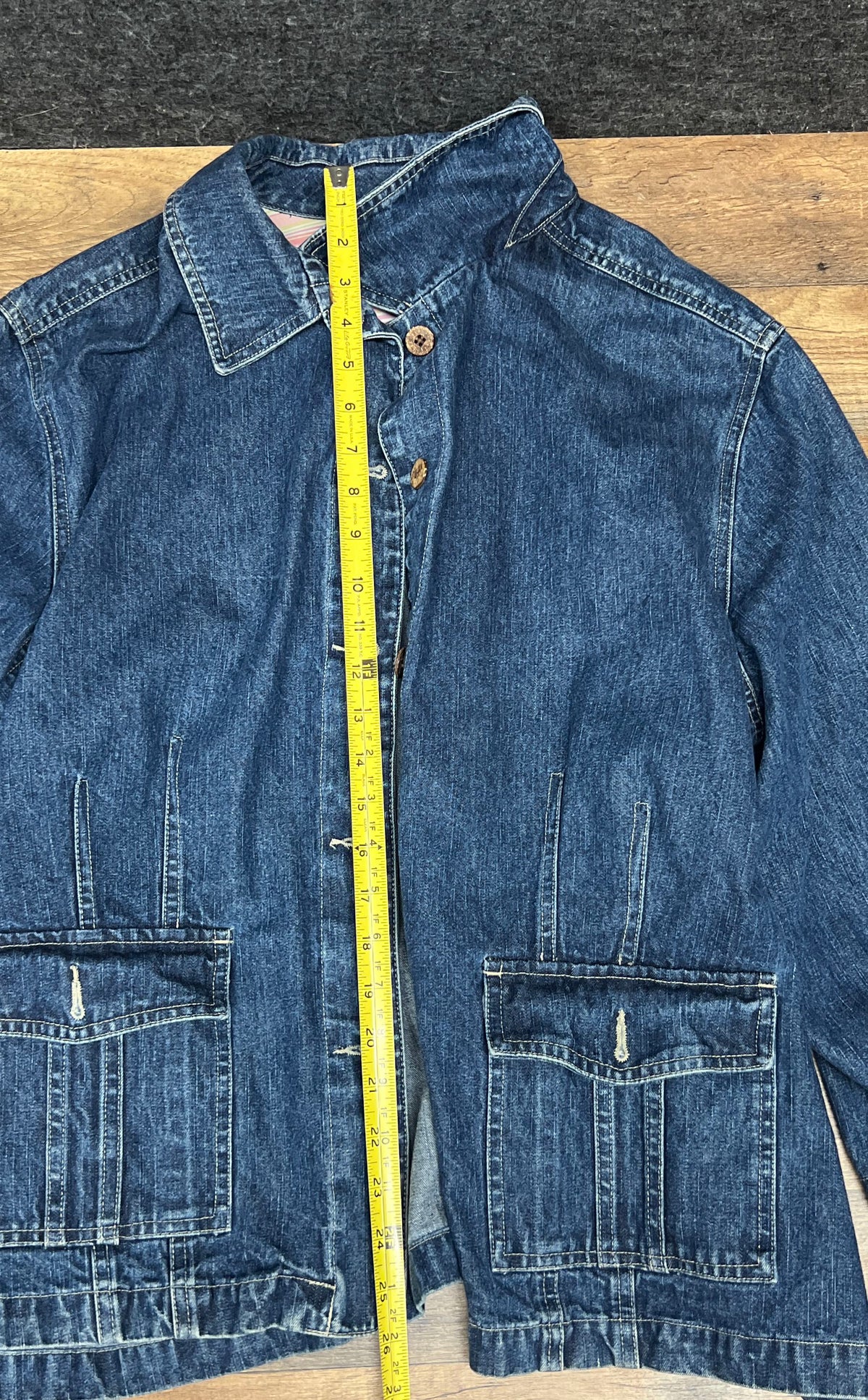 Caribbean Joe Women's Blue Denim Jacket Button Front Striped Trim Pockets
