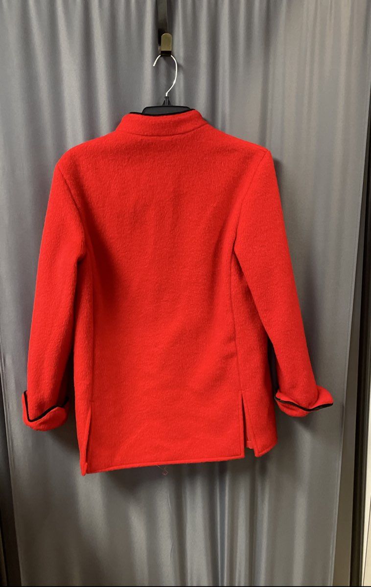 Vintage 90s Women's Red Wool Mandarin Collar Toggle Button Car Coat Sz S/M