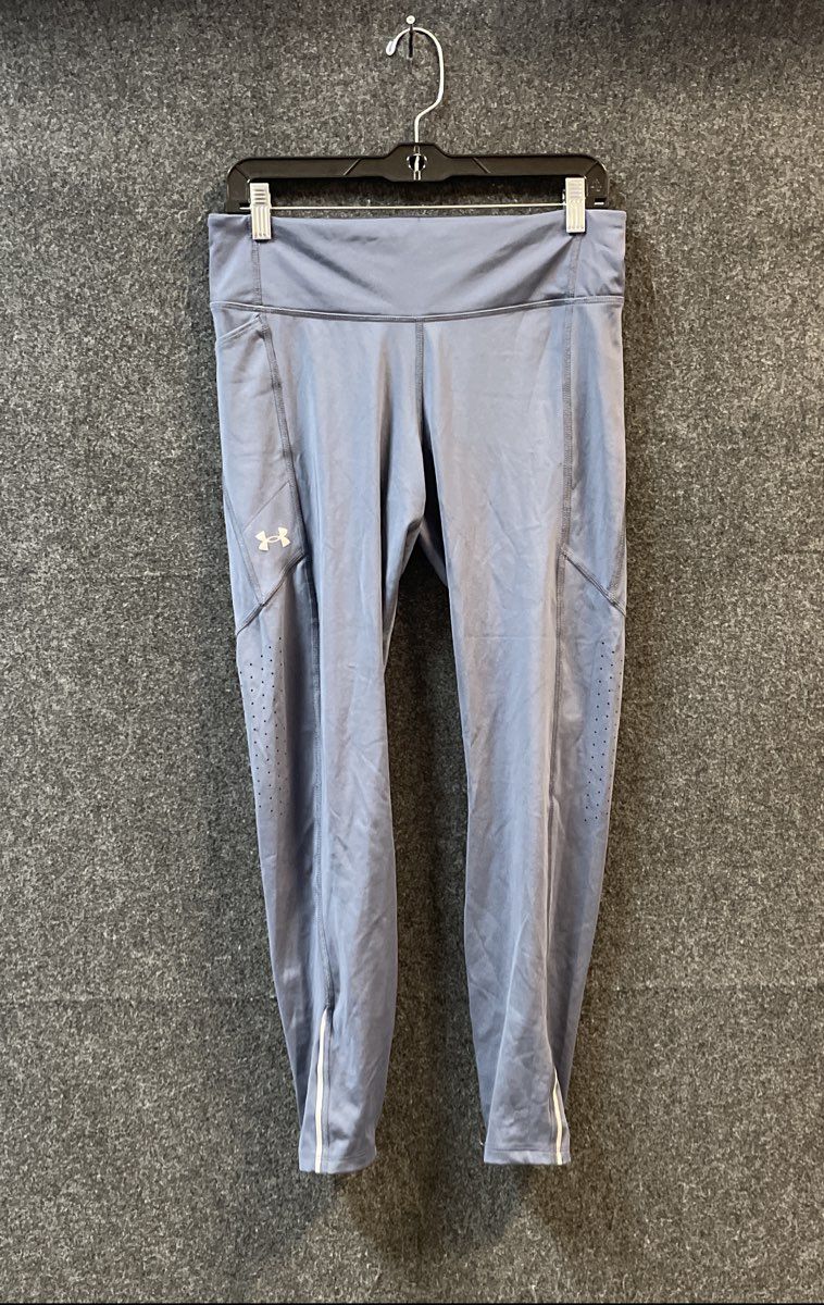 Under Armour Women's Fitted Perforated Leggings Slate Blue Side Pockets Sz L