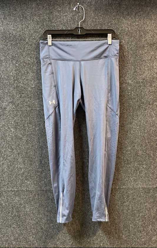 Under Armour Women's Fitted Perforated Leggings Slate Blue Side Pockets Sz L