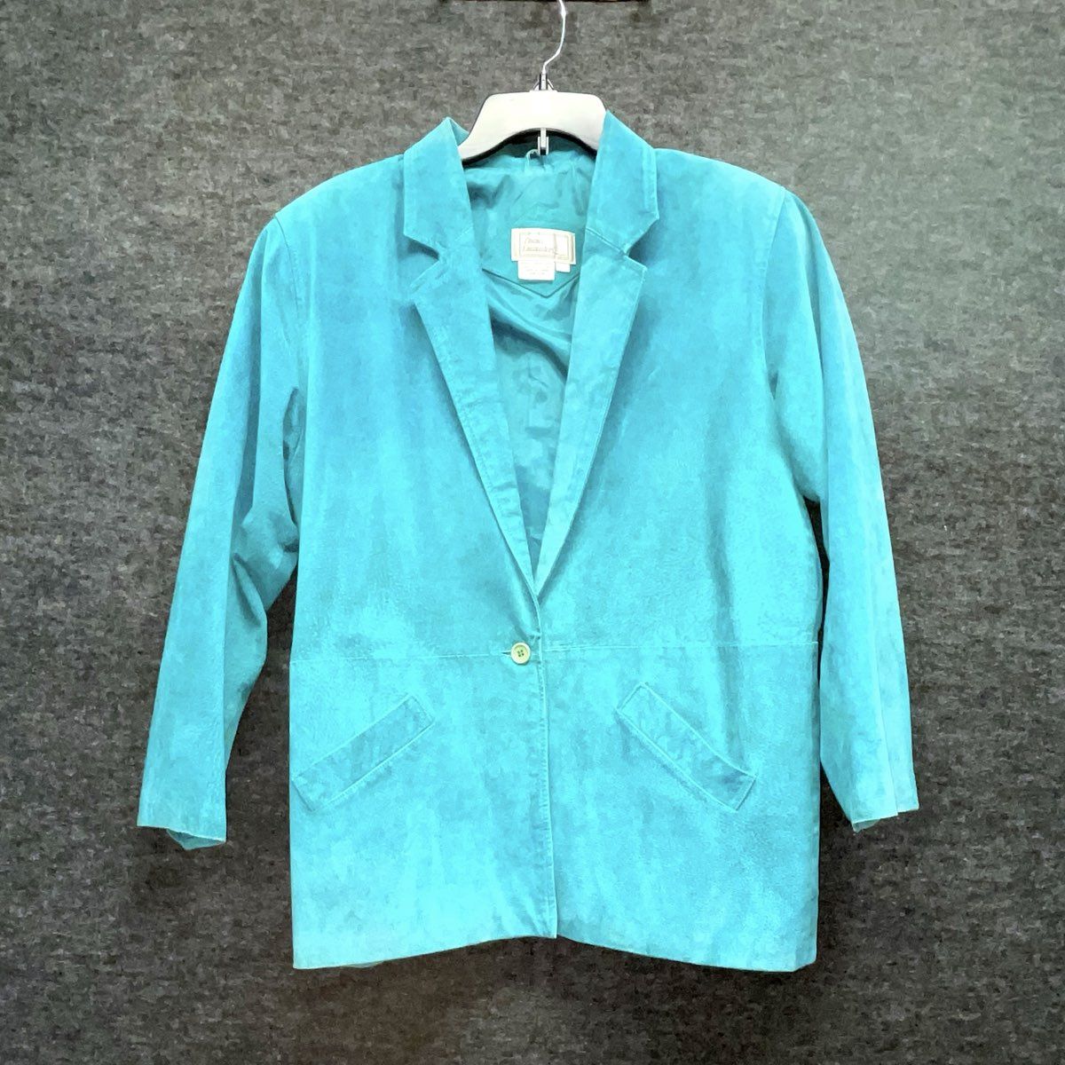 Vintage 80s Chance Encounters Women's Teal Suede Leather Blazer Jacket Sz L