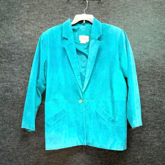 Vintage 80s Chance Encounters Women's Teal Suede Leather Blazer Jacket Sz L