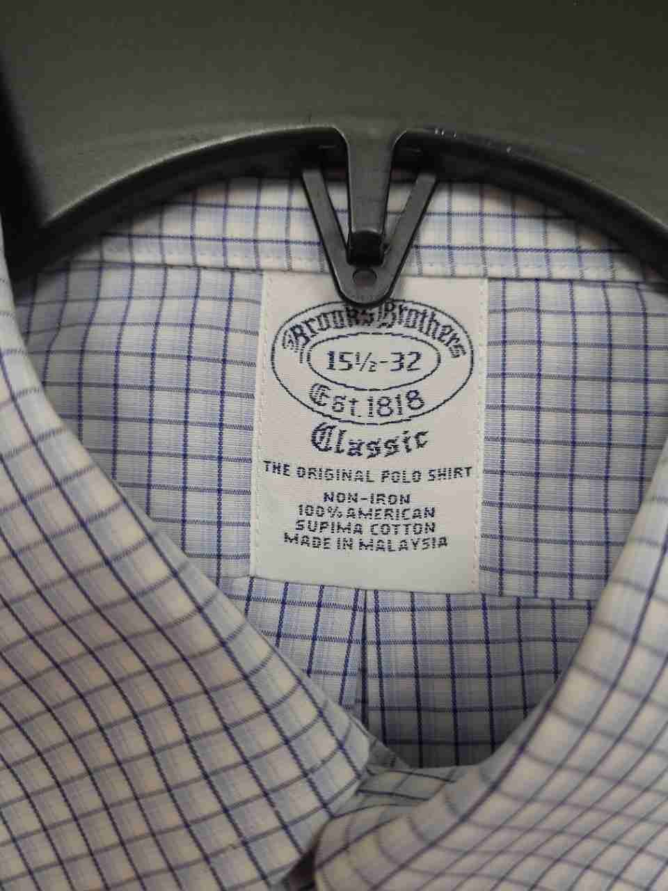 Brooks Brothers Men's Classic Fit Non-Iron Supima Cotton Check Shirt 15 1/2 32