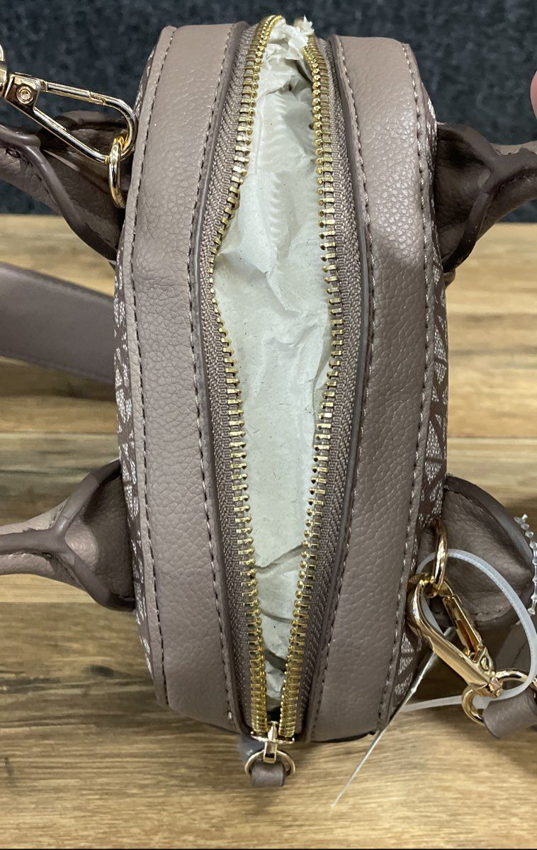 Anne Klein Mink Logo Mini Satchel Crossbody Bag Gold Hardware NWT