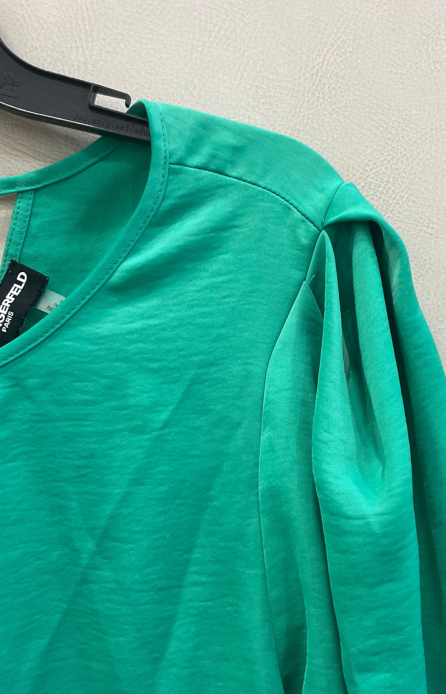Karl Lagerfeld Paris Women's Green Pleated Shoulder Back Tie Top Blouse XL