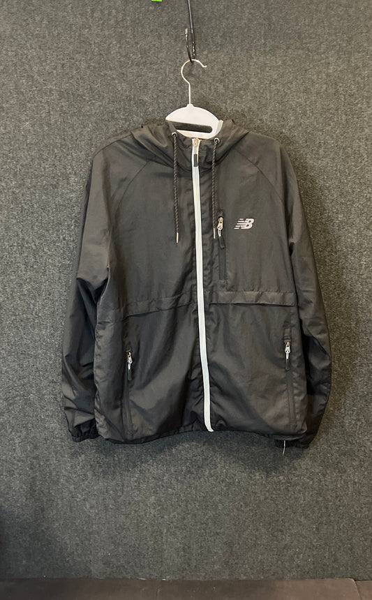 New Balance Black Full Zip Hooded Windbreaker Jacket Mesh Lined Sz M