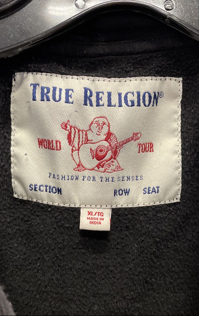 True Religion Men's Black Full Zip Hoodie Horseshoe Graphic Jacket Sz XL