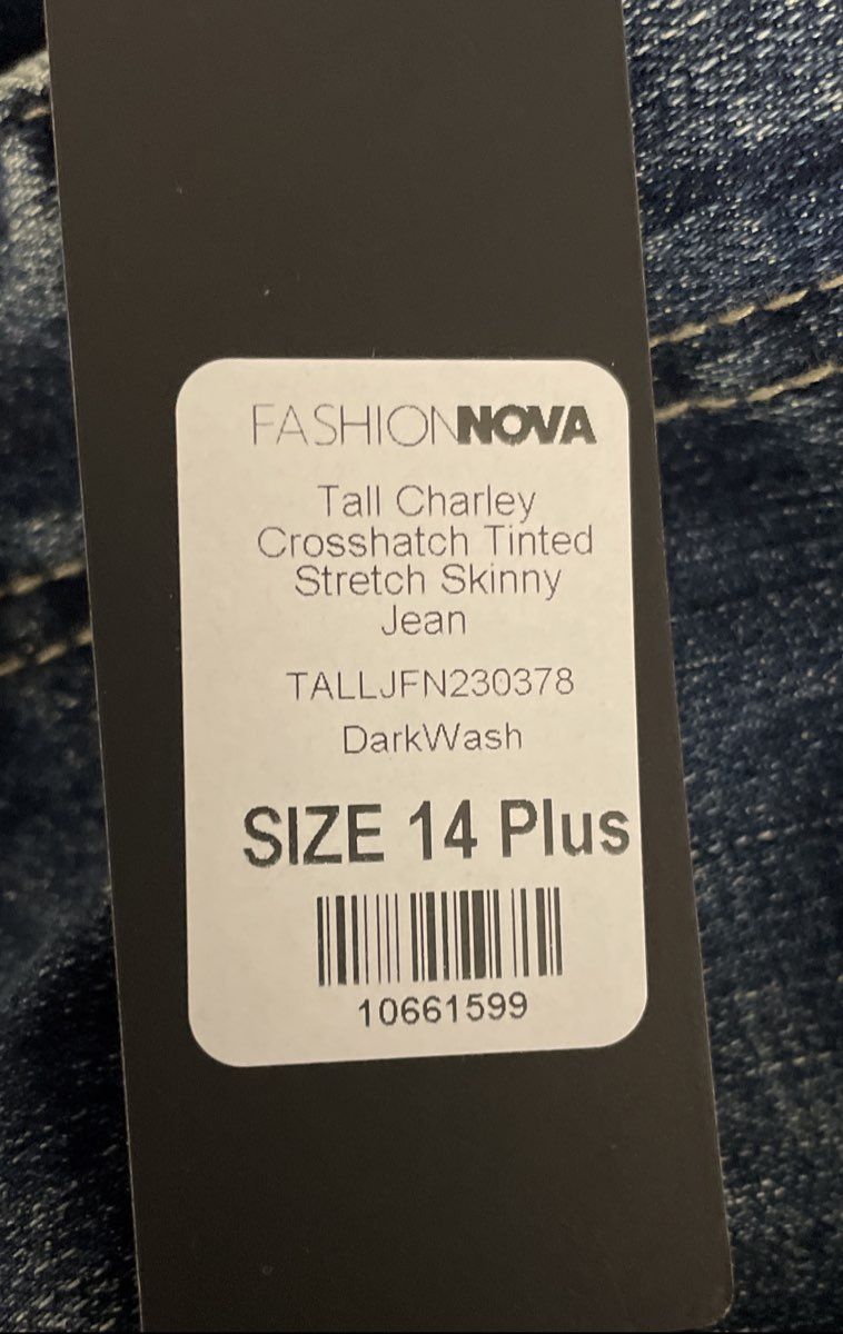 Fashion Nova Women's Tall Charley Crosshatch Stretch Skinny Jeans NWT 14 Plus