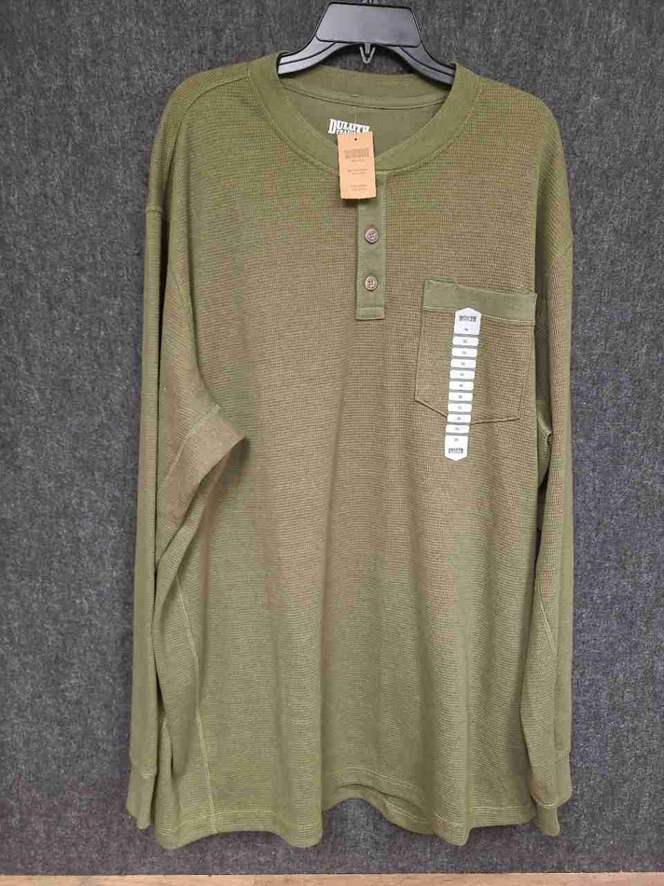 Duluth Trading Co Men's Burly Thermal Henley Shirt Olive Waffle Knit NWT Sz 2XL