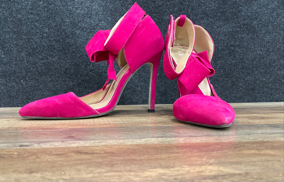 MM July Purple Pointed Toe Bow Ankle Strap Pumps High Heels Size 40