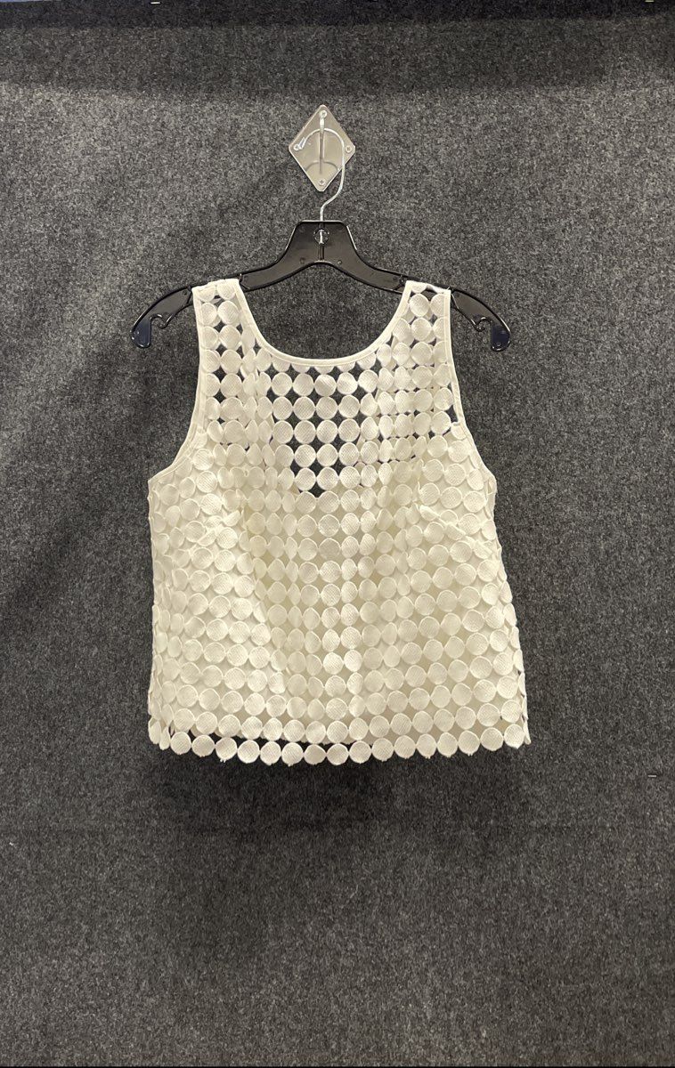 White House Black Market Women's Ecru White SL Circle Geo Crop Top Size 12 NWT