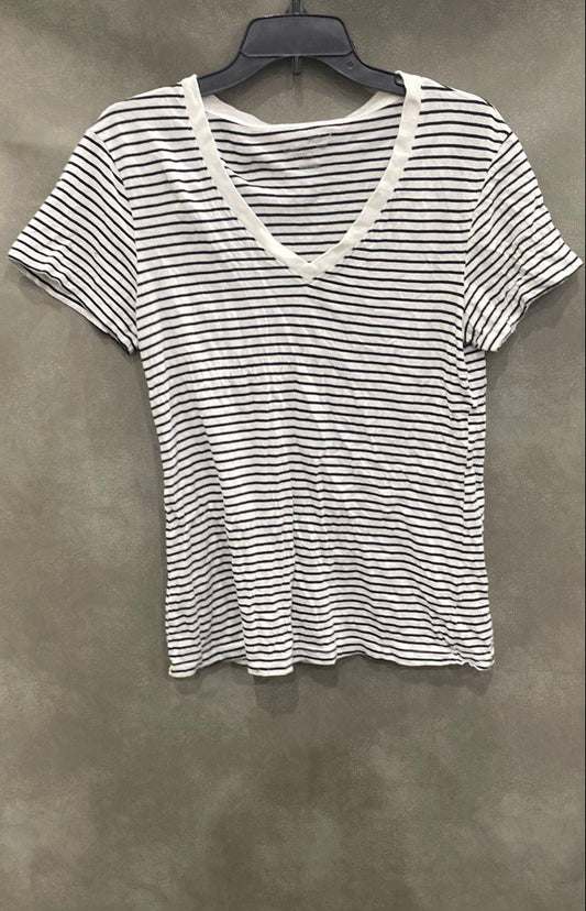 Universal Thread Women's V-Neck T-Shirt White Black Striped Cotton Sz S