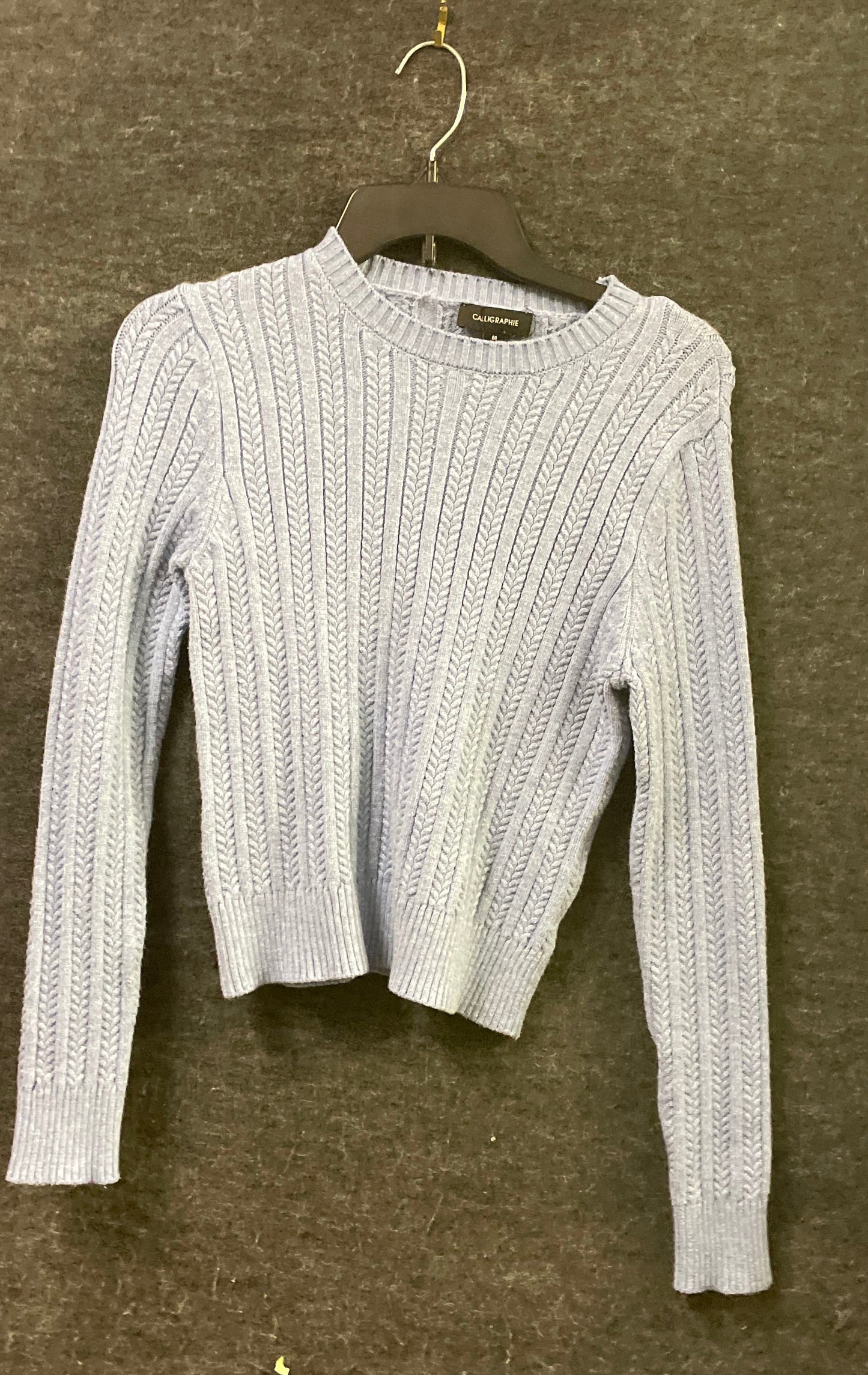 Calligraphie Women's Blue Cable Knit Ribbed Pullover Sweater Sz M