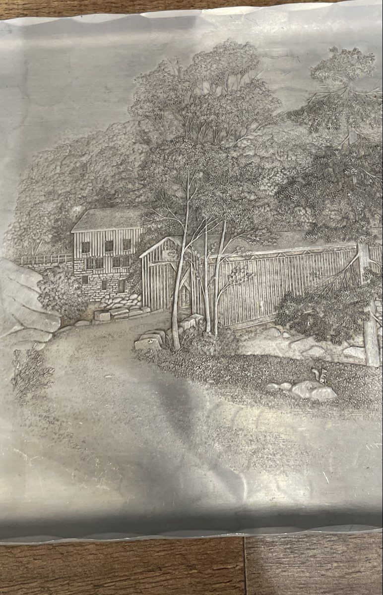 Wendell August Forge Silver Plate Serving Tray Covered Bridge Mill Scenic 1990