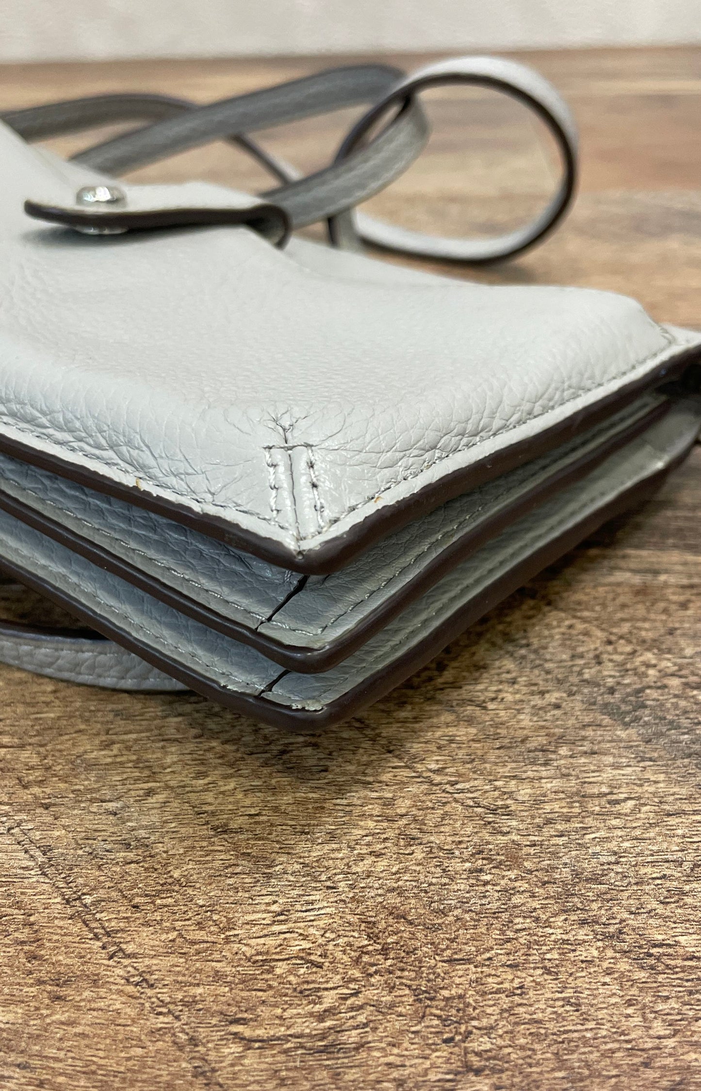 Kate Spade Grey Pebbled Leather Crossbody Wallet Bag Silver Hardware