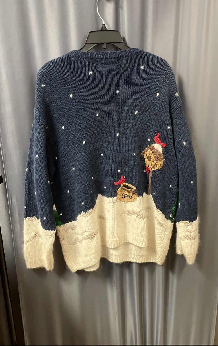 Croft & Barrow Winter Snowman Cardinal Hand Knit Angora Blend Sweater Sz L