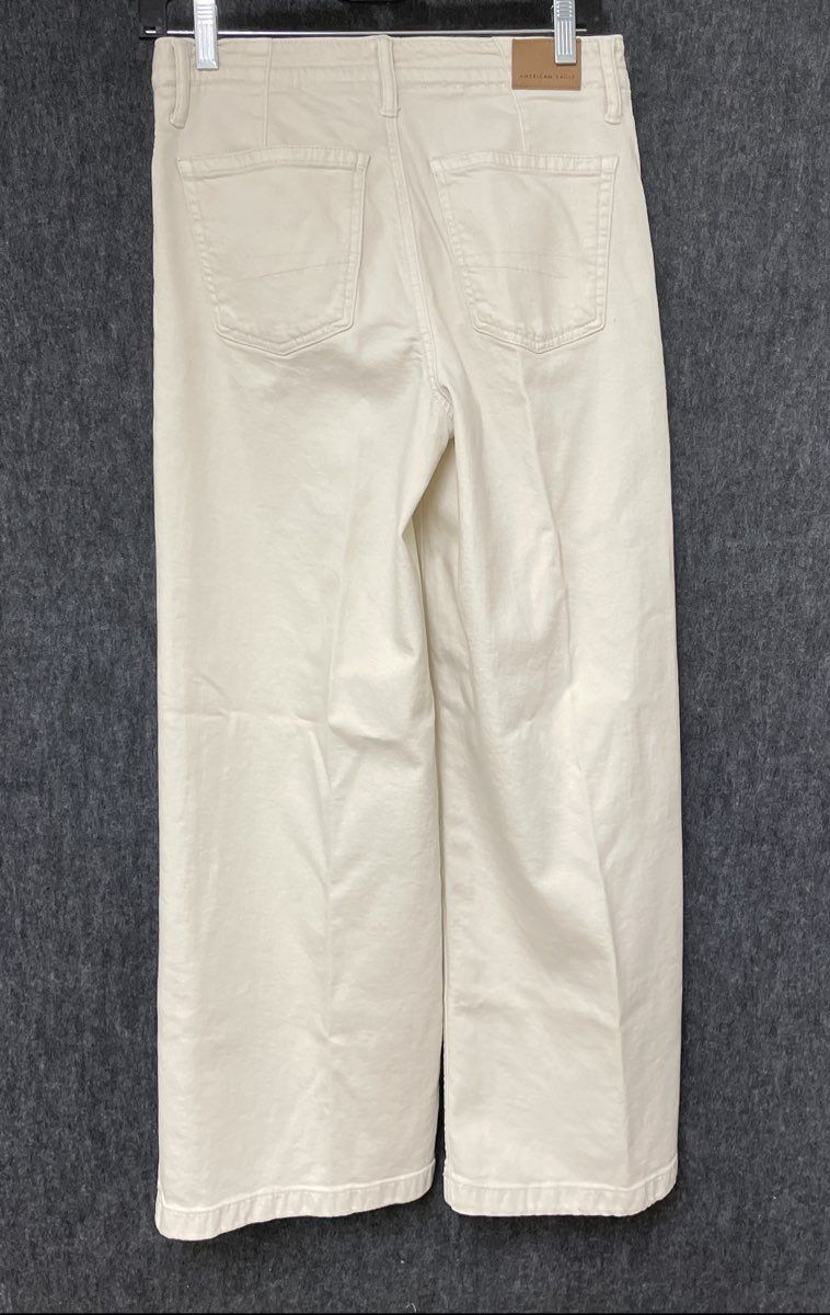 American Eagle Women's Wide Leg Pants Cream Drawstring Waist Stretch Sz 0
