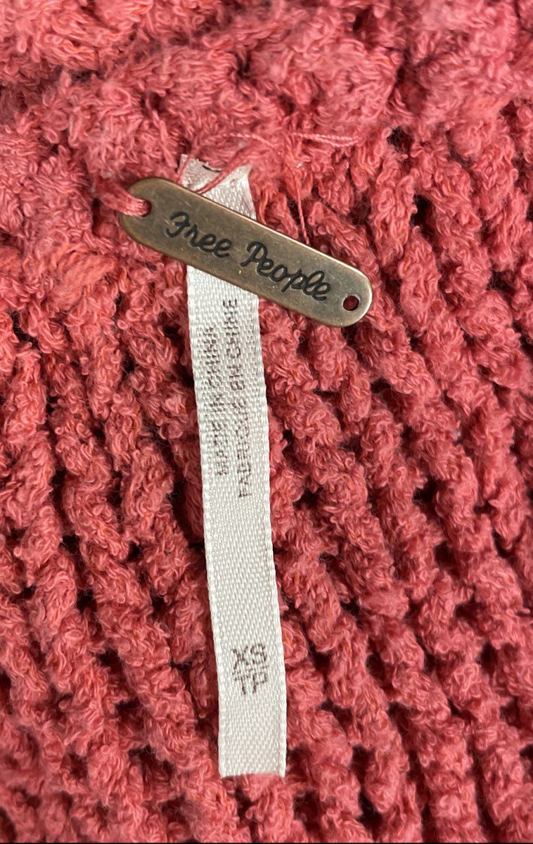 Free People Women's Coral Pink Chunky Loose Knit Cropped Sweater Size XS