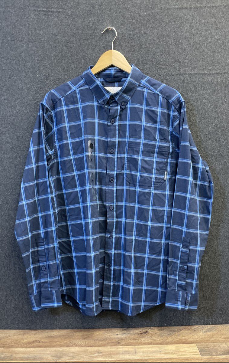 Columbia Men's Blue Plaid Long Sleeve Button Down Cotton Stretch Shirt Sz M NWT