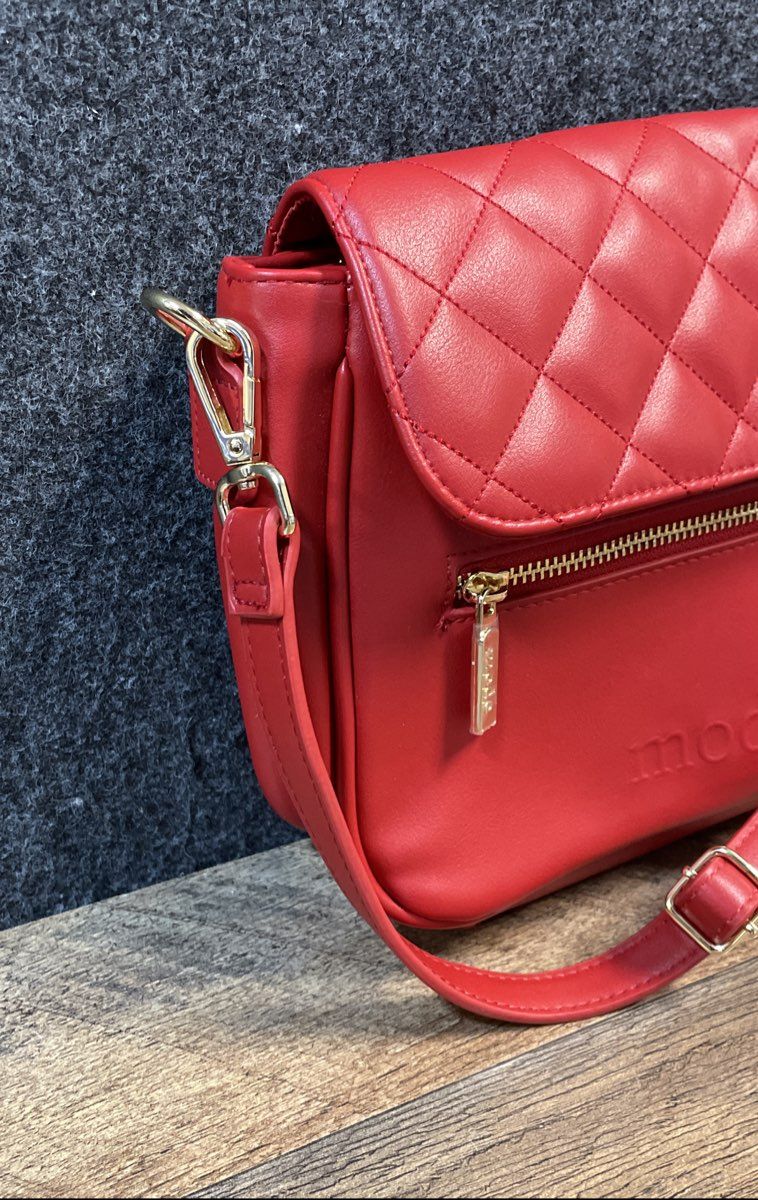 Mode Crimson Red Quilted Flap Crossbody Handbag Gold Hardware NWT COA
