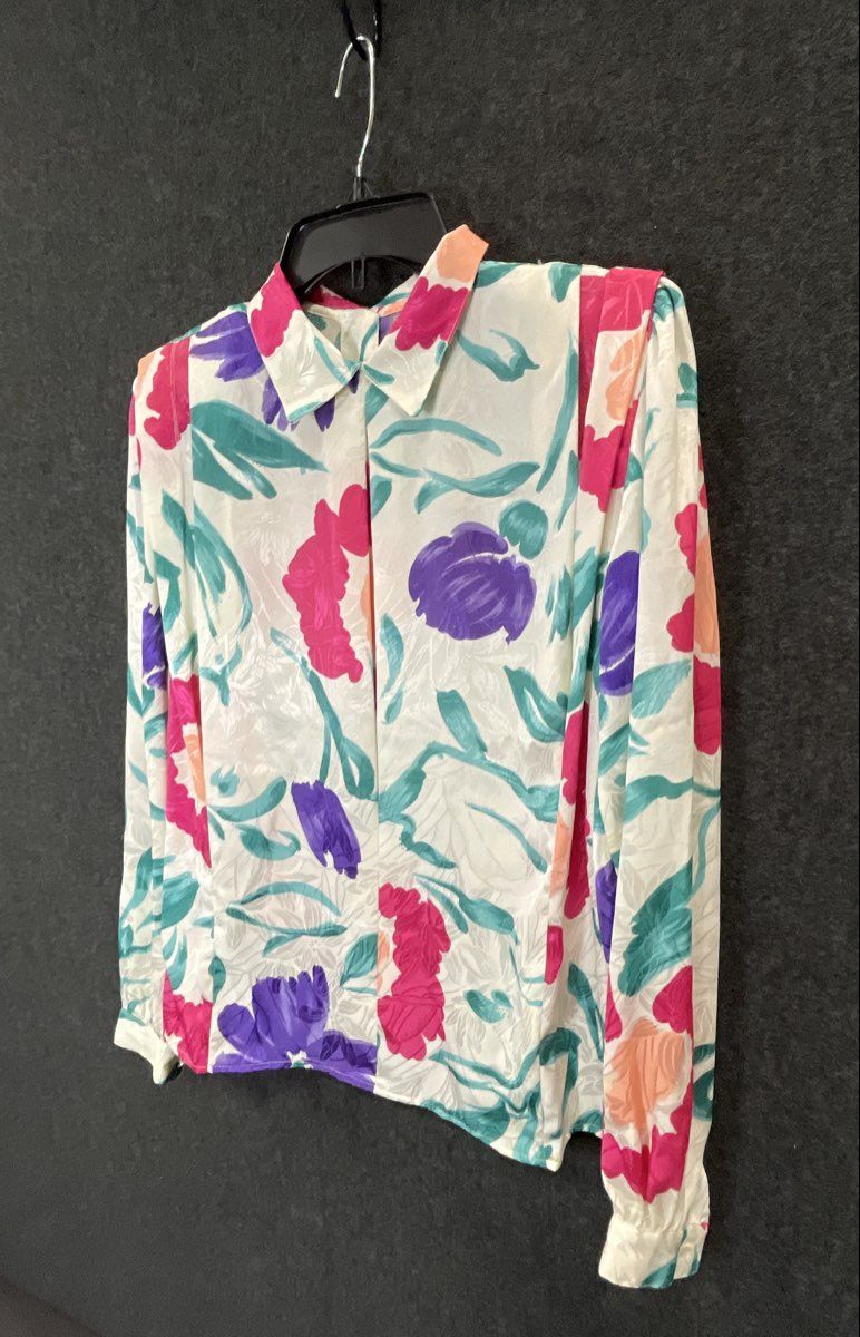 Vintage 80s Sonya Ratay for San Andre Women's Floral Button Back Blouse Sz S