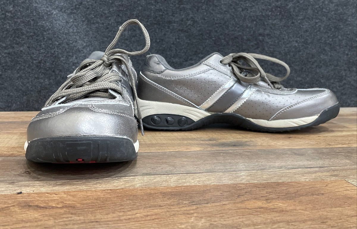 Therafit Pewter Metallic Leather Walking Sneakers Women's Size 8.5