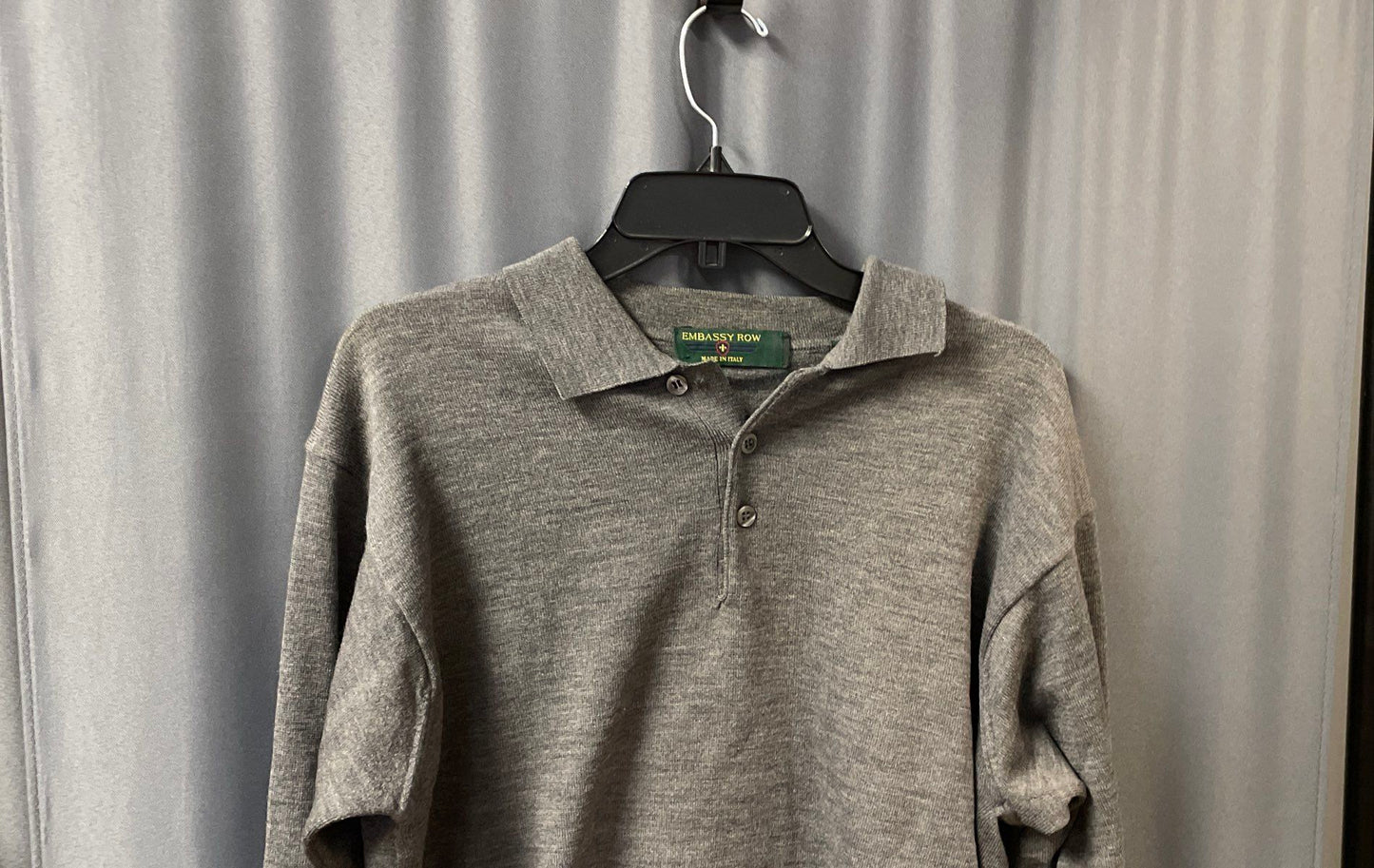 Embassy Row Men's Gray Long Sleeve Polo Sweater Vintage 90s Wool Italy Sz M