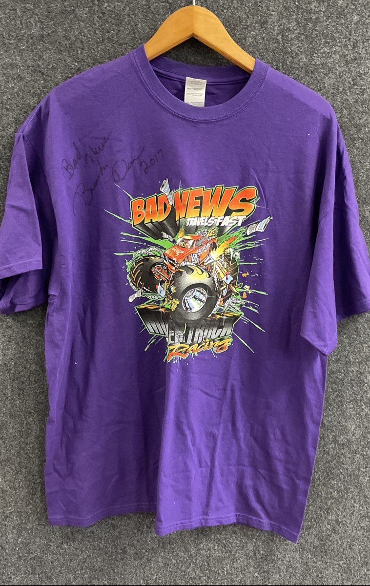 Men's Size 2XL Bad News Travels Fast Autographed Monster Truck Shirt *SEE DESC*