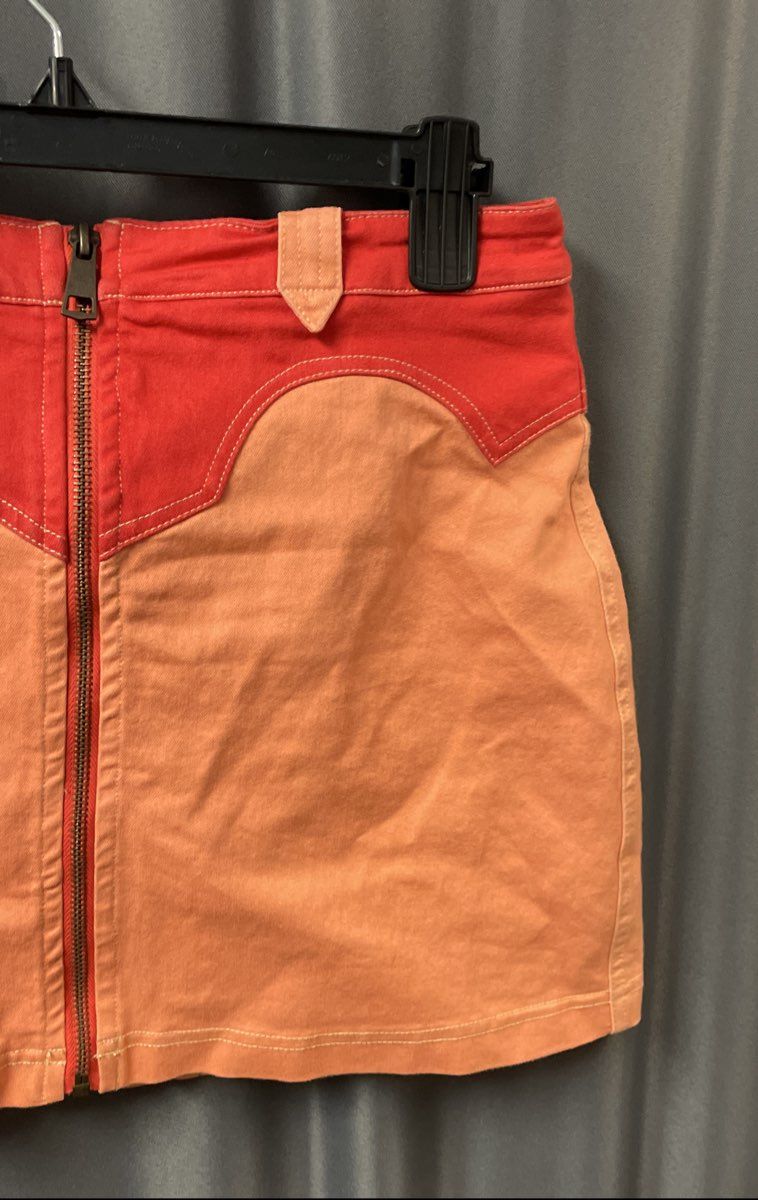 BDG Women's Red Peach Front Zip Western Yoke Colorblock Mini Skirt Sz M