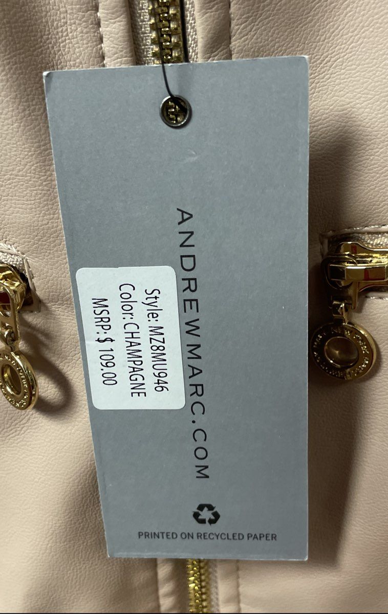 Marc New York Andrew Marc Women's Champagne Faux Leather Moto Jacket NWT Sz L