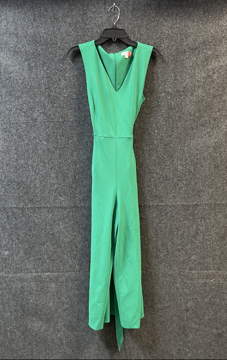 Calvin Klein Women's Green Sleeveless V-Neck Tie Waist Jumpsuit Size 10