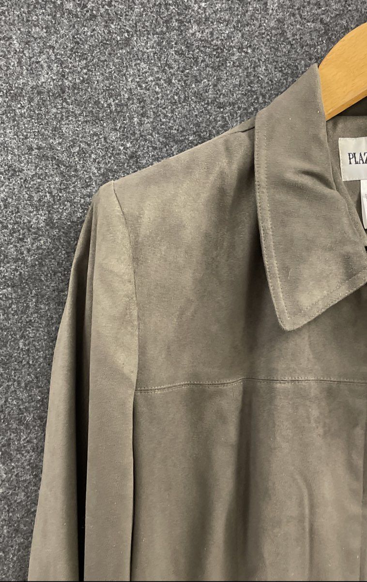 Plaza South Women's Sage Green Faux Suede Full Zip Jacket Vintage Y2K Sz 12