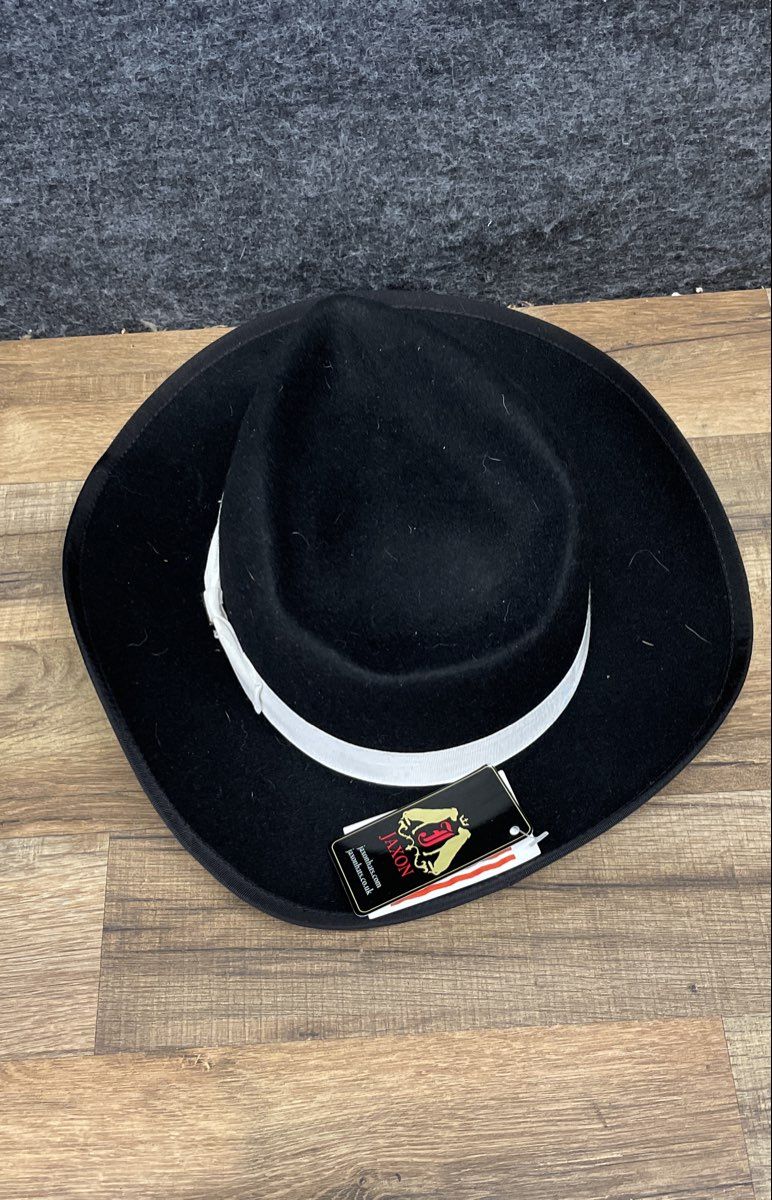 Jaxon Men's Black Wool Felt Fedora Hat White Grosgrain Band NWT Size Large