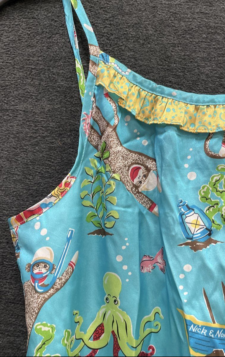 Nick & Nora Girls Blue Sock Monkey Underwater Scuba Sleep Gown Mermaid Sz XL 16
