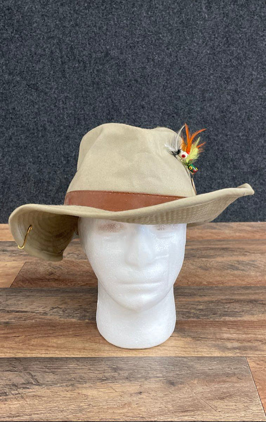 DPC Dorfman Pacific Khaki Cotton Outback Safari Fishing Hat Lures Pins Medium