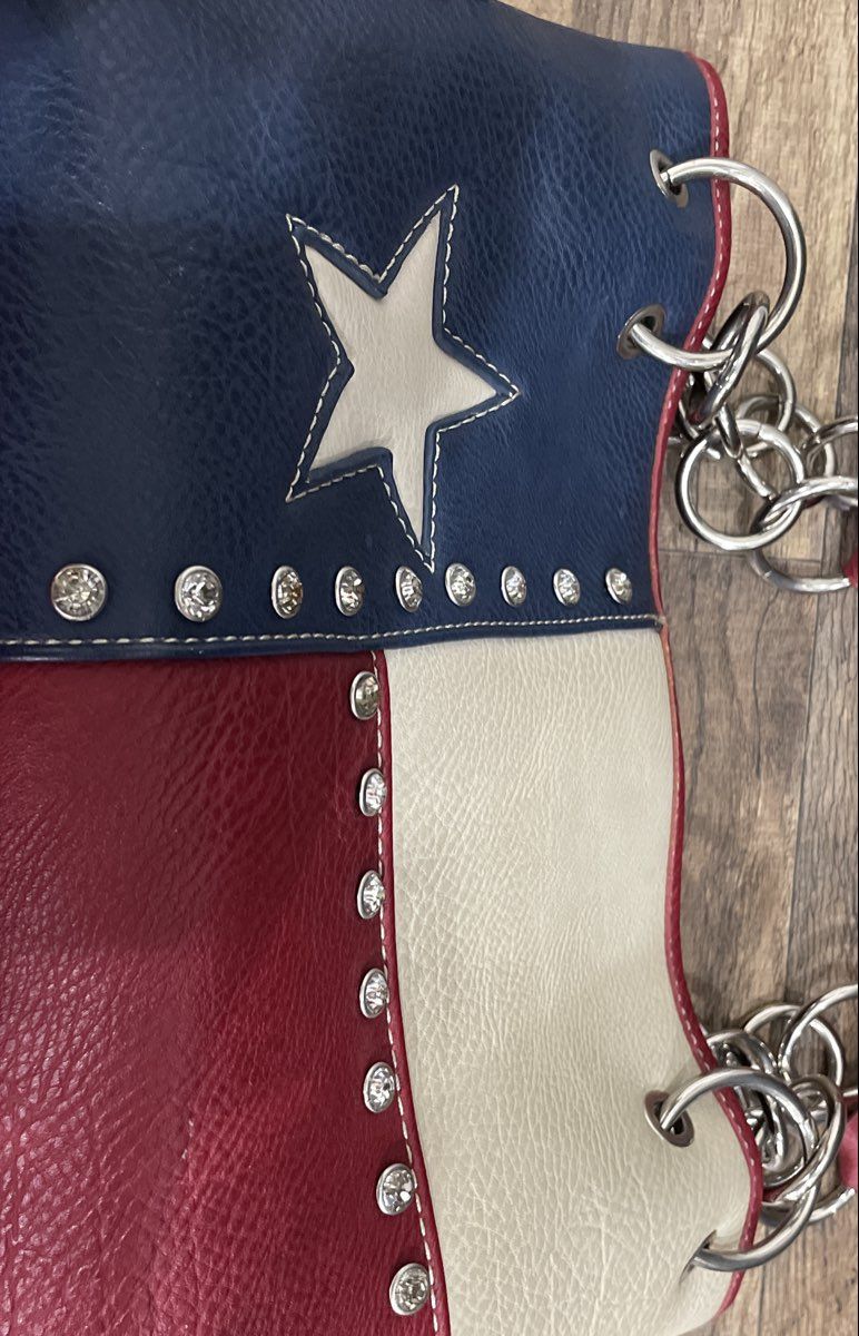 Texas Lone Star Red White Blue Leather Western Shoulder Bag Rhinestone Satchel