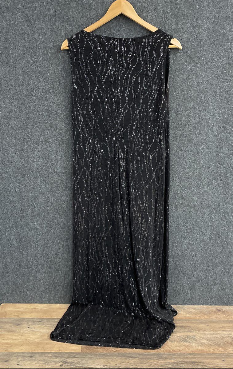 Vintage Y2K Byer Studio Women's Black Silver Glitter Wavy Maxi Dress Size 14