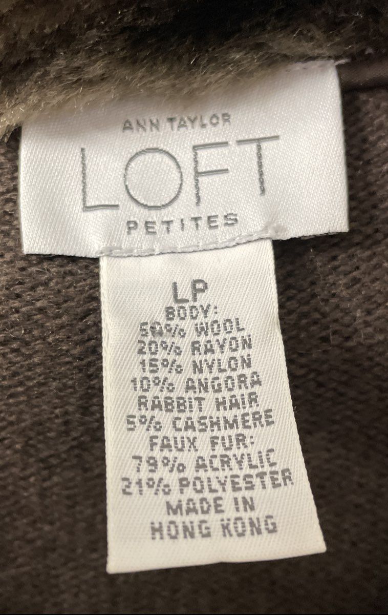 Ann Taylor Loft Women's Vintage Y2K Brown Cardigan Faux Fur Wool Blend Sz LP