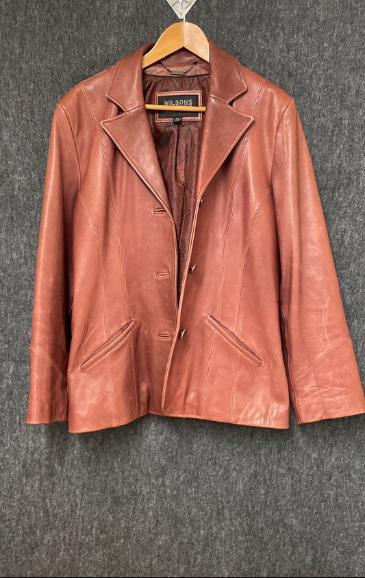 Vintage Y2K Wilsons Leather Pelle Studio Women's Cognac Leather Jacket Blazer XL