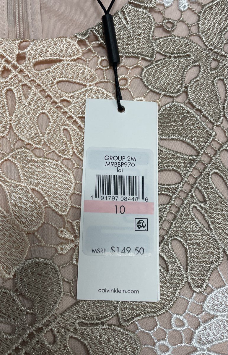 Calvin Klein Women's Pink Gold White Lace Leaf Sheath Dress Size 10 NWT