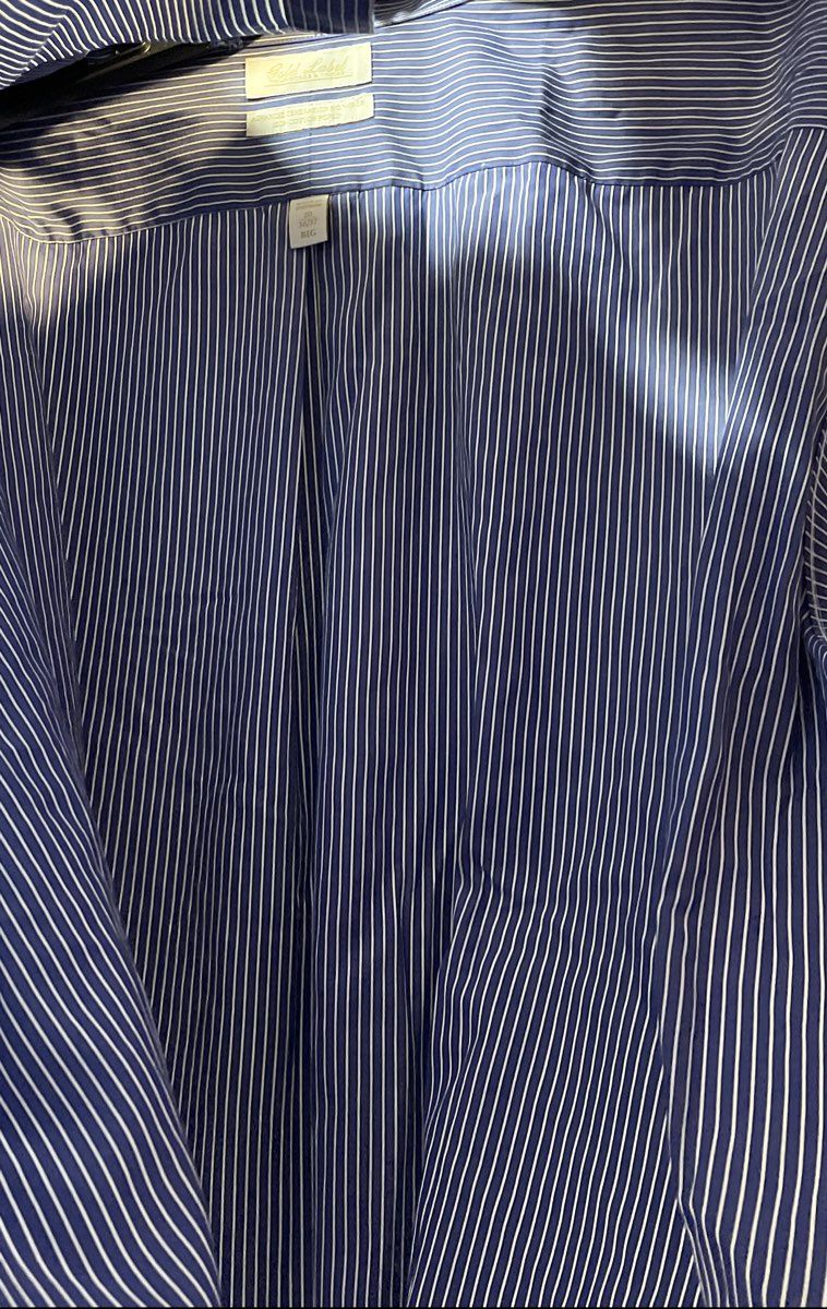 Roundtree & Yorke Gold Label Men's Blue Striped Non-Iron Shirt 20 36/37 Big NWT