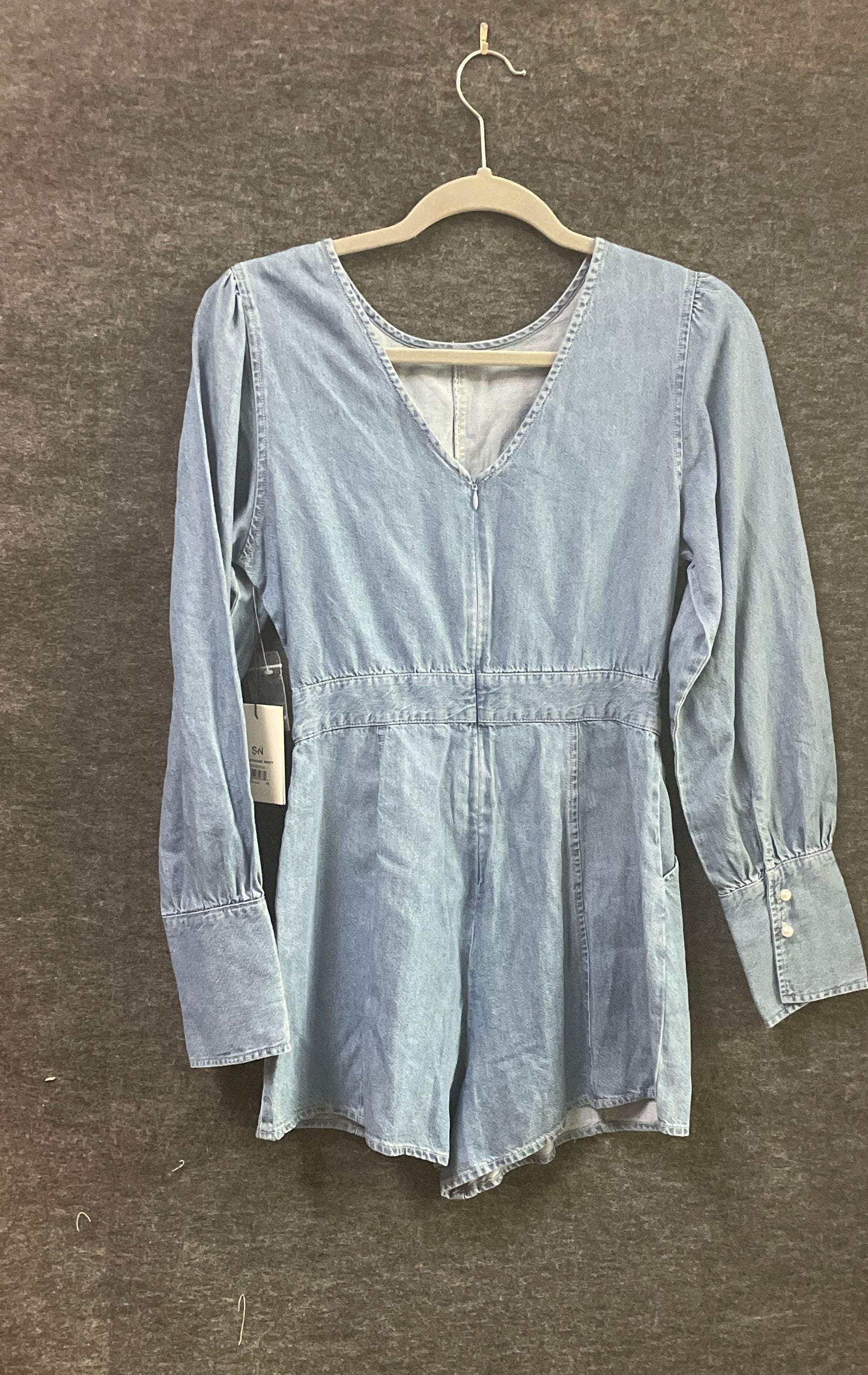 Something Navy Women's Denim Tunic Blouse Med Vintage Wash V-Back Zip NWT Sz XS