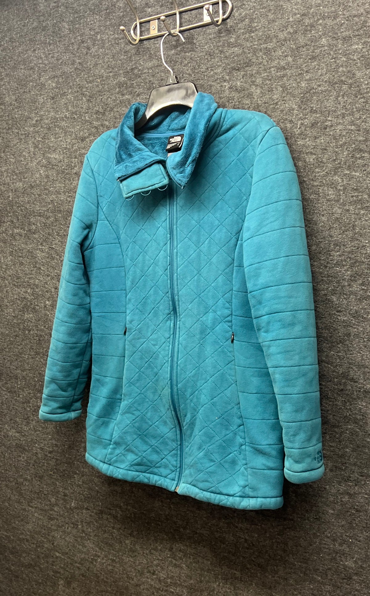 The North Face Women's Teal Blue Quilted Fleece Full Zip Jacket Sz L