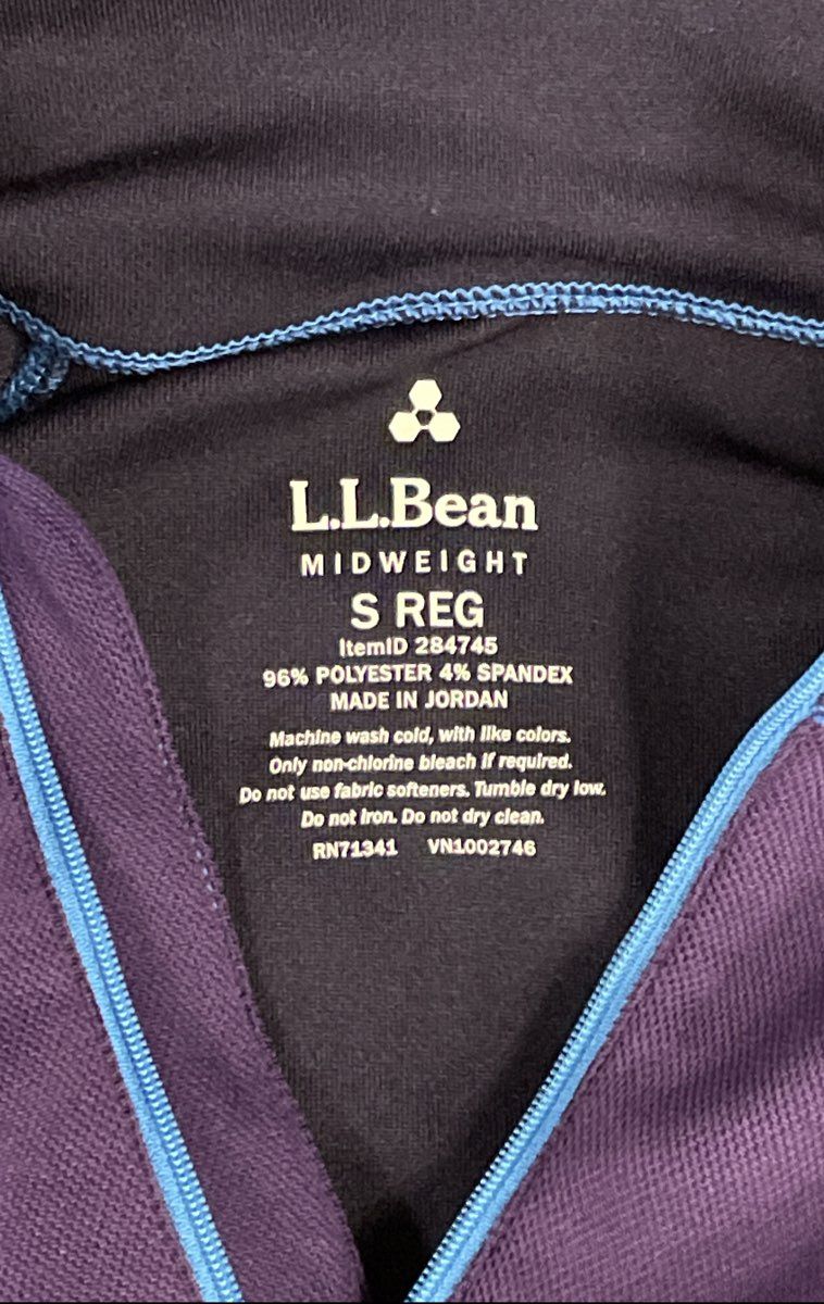 L.L. Bean Women's Purple Midweight Base Layer 1/4 Zip Pullover Thumbholes Sz S