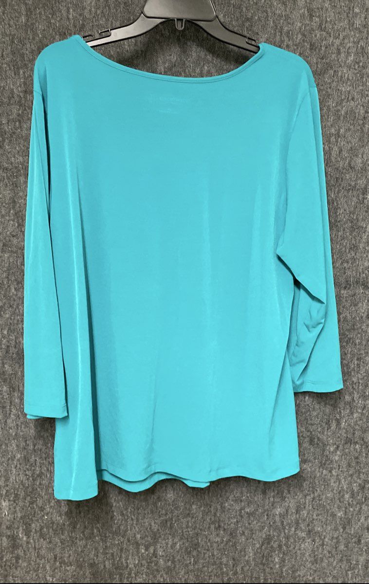 Susan Graver Essentials Women's Green Pleated Scoop Neck Blouse Top Size XL