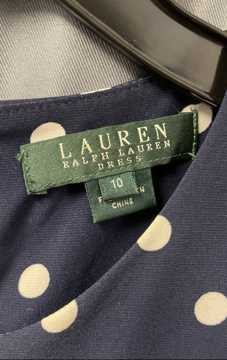 Lauren Ralph Lauren Women's Navy Blue White Polka Dot Sleeveless Dress Size 10