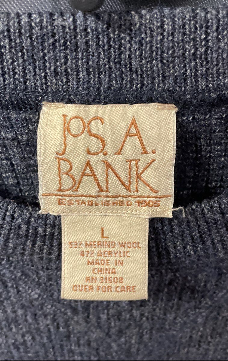 Jos. A. Bank Men's Gray Merino Wool Blend Ribbed Crewneck Sweater Sz L
