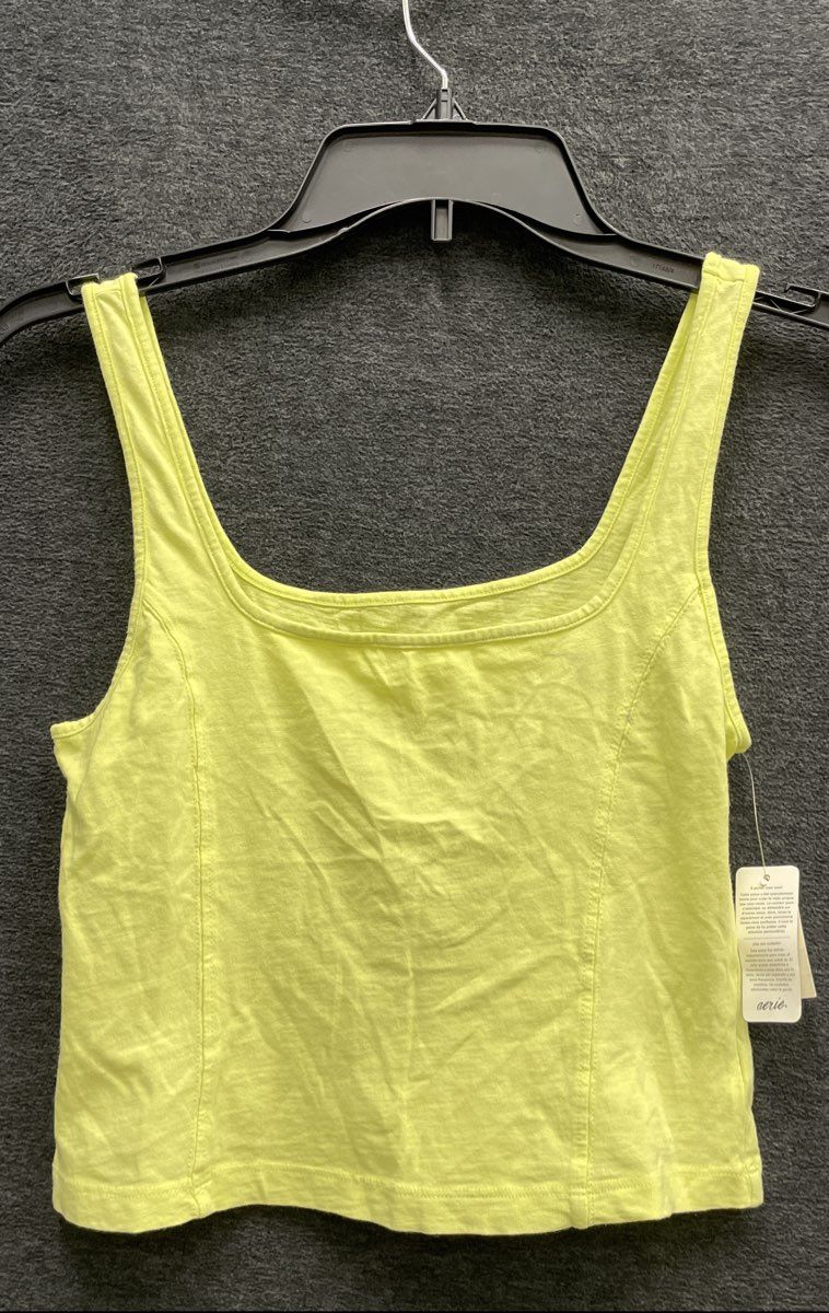 Aerie Women's Tank Top Lime Green Square Neck Seamed Slub Knit Sz M NWT